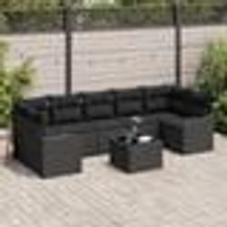 vidaXL Set de salon de jardin 8 pièces avec des coussins en poly rotin noir