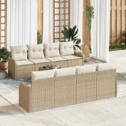 vidaXL Ensemble de salon de jardin 9 pièces avec des coussins en poly rotin beige