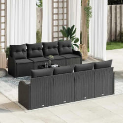 vidaXL Ensemble de salon de jardin 9 pièces avec coussins en rotin noir