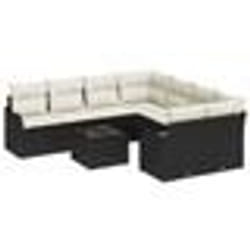 vidaXL Salon de jardin 9 pièces avec coussins en polyrotin noir