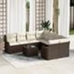 vidaXL Canapé de jardin 9 pièces avec coussins marron en poly rattan