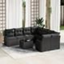 vidaXL Salon d'extérieur 9 pièces, coussins en poly rattan noir