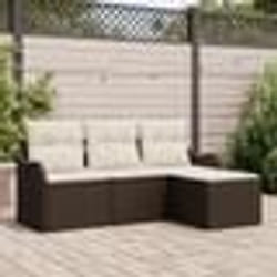 Ensemble de Canapé de Jardin 4 Pièces avec Coussins en Rattan Poly Marron