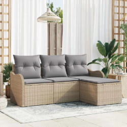 vidaXL Ensemble de canapé de jardin 4 pcs Beige Poly rotin