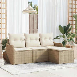 vidaXL Ensemble de canapé de jardin 4 pcs Beige Poly rotin