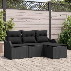 vidaXL Ensemble de canapé de jardin avec coussin 4 pcs Noir Poly rotin