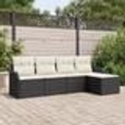 Set de Canapé de Jardin de 5 Pièces avec Coussin en Polyrotin Noir