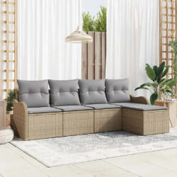 vidaXL Ensemble de canapé de jardin 5 pcs Beige Poly rotin