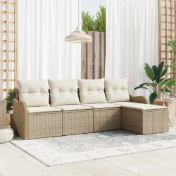vidaXL Ensemble de canapé de jardin 5 pcs Beige Poly rotin