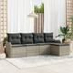 Canapé de jardin 5 pièces avec coussins en poly rattan gris clair