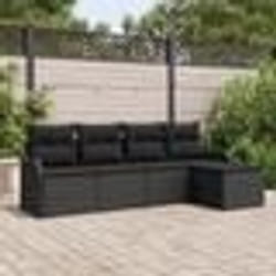 vidaXL Ensemble de Canapés de Jardin 5 Pièces avec Coussins en Rattan Noir
