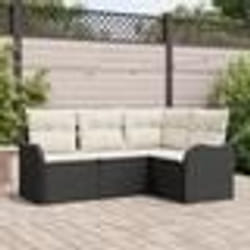 Canapé de Jardin 4 Pièces avec Coussins Noir Rattan en Poly