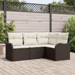 vidaXL Ensemble de canapé de jardin 4 pcs Marron Poly rotin
