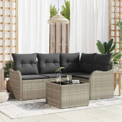 vidaXL Ensemble de canapé de jardin avec coussin 5 pcs Gris Poly rotin