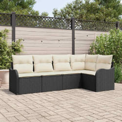 vidaXL Ensemble de canapé de jardin avec coussin 5 pcs Noir Poly rotin