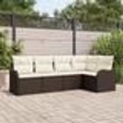 Ensemble de canapés de jardin 5 pièces avec coussins en rotin poly marron
