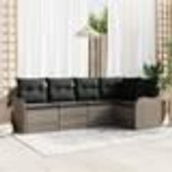 Ensemble de canapé de jardin 5 pièces avec coussins en gris poly rotin