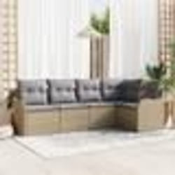 Ensemble de canapé de jardin 5 pièces avec coussins beige en rattan