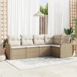 vidaXL Ensemble de canapé de jardin 5 pcs Beige Poly rotin