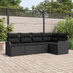 vidaXL Ensemble de canapé de jardin avec coussin 5 pcs Noir Poly rotin