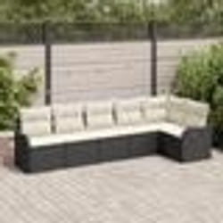 Ensemble de canapé de jardin 6 pièces avec coussins noir en poly rotin