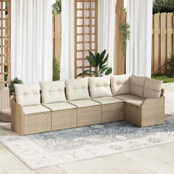 Ensemble de Canapés de Jardin 6 Pièces avec Coussins Beige Poly Rattan