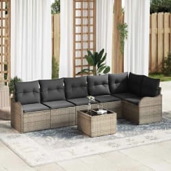 vidaXL Ensemble de canapé de jardin avec coussin 7 pcs Noir Poly rotin