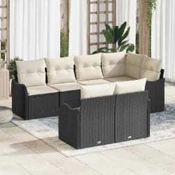 vidaXL Ensemble de canapé de jardin avec coussin 7 pcs Noir Poly rotin
