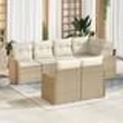 Ensemble de Canapé de Jardin 7 Pièces avec Coussins Beige Poly Rattan