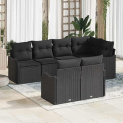 vidaXL Ensemble de canapé de jardin avec coussin 7 pcs Noir Poly rotin
