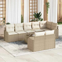 Ensemble de canapé de jardin 9 pièces avec coussins en rotin marron
