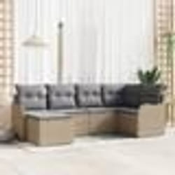 Ensemble de canapés de jardin 6 pièces avec coussins beige rattan poly