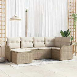 vidaXL Ensemble de canapé de jardin 6 pcs Beige et blanc Poly rotin
