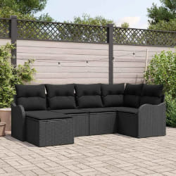 vidaXL Ensemble de canapé de jardin avec coussin 6 pcs Noir Poly rotin