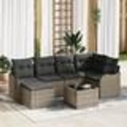 Ensemble de canapé de jardin 6 pièces avec coussins en rotin poly noir