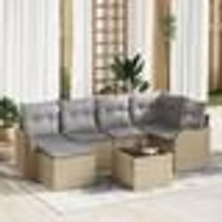 Ensemble de Canapé de Jardin 7 pièces avec Coussins Rattan Poly Noir