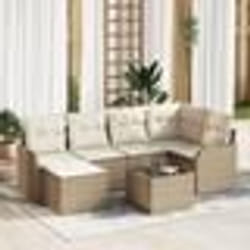 Ensemble de 7 pièces de canapés de jardin avec coussins Rotin poly brun