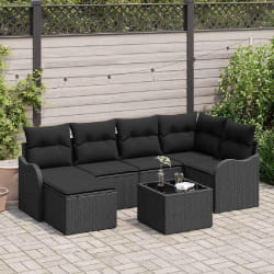 vidaXL Ensemble de canapé de jardin avec coussin 7 pcs Noir Poly rotin