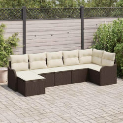 vidaXL Ensemble de canapé de jardin 7 pcs Marron et blanc Poly rotin