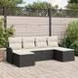 Ensemble de Canapé de Jardin 6 pièces avec Coussins Noir Rattan Poly