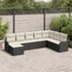 vidaXL Ensemble de canapé de jardin 8 pièces avec coussins en poly rotin noir 3354486
