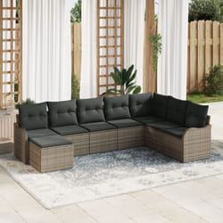 Ensemble de canapés de jardin de 8 pièces avec coussins gris en poly rotin