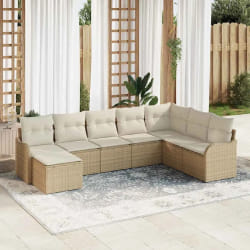vidaXL Ensemble de canapé de jardin 8 pcs Beige et blanc Poly rotin