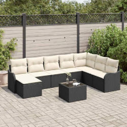 vidaXL Ensemble de canapé de jardin 9 pcs Noir et blanc Poly rotin