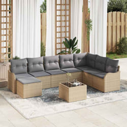 vidaXL Canapé de jardin 9 pièces avec coussins en rotin poly noir