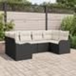 Ensemble de canapé de jardin 6 pièces avec coussins en poly rotin noir