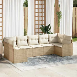 Ensemble de Canapés de Jardin 7 Pièces avec Coussins Beige Poly Rattan