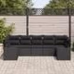 Ensemble de canapé de jardin 7 pièces avec coussins en poly rattan noir