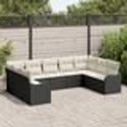 Ensemble de canapés jardin 9 pièces avec coussins poly rotin noir