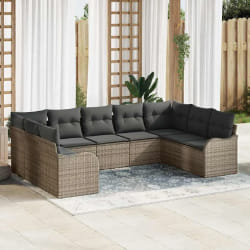 vidaXL Ensemble de canapé de jardin avec coussin 9 pcs Gris Poly rotin